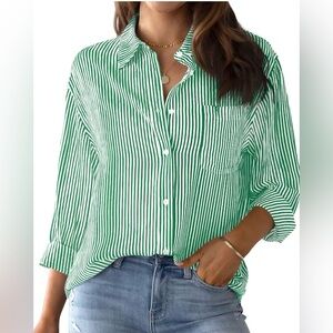 Women’s Green and White Striped  Shirt